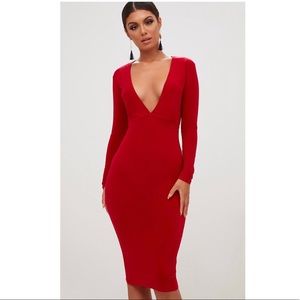 PrettyLittleThing Size 6 Red Midi Dress